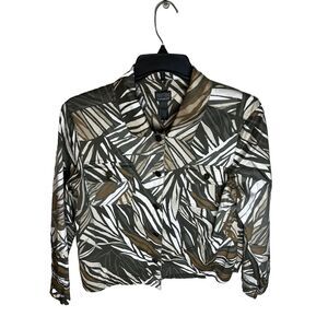 Additions by Chicos Leaf Pattern green shirt button down long‎ sleeve 3 (XL)